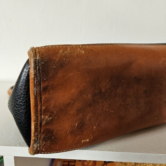 Vtg Dooney & Bourke All Weather Leather Classic Satchel Handbag Black Brown - Picture 12 of 16